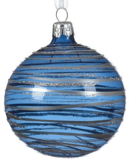 Blauwe kerstversiering transparante kerstballen van glas 8 cm