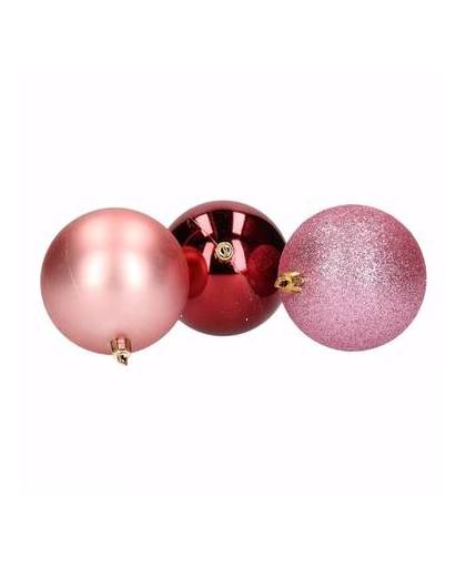 Kerstboom decoratie kerstballen mix roze/bordeaux 12 stuks