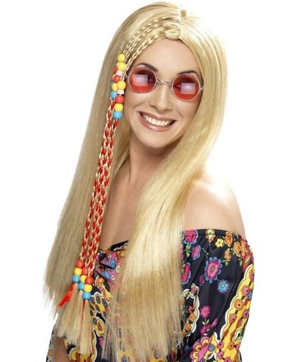 Lange blonde hippie pruik voor dames
