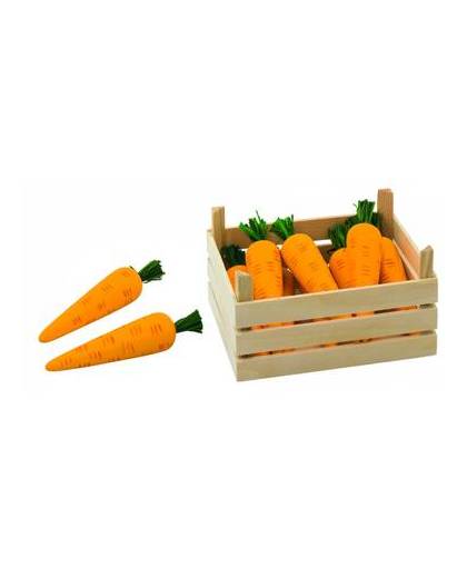 Houten wortelen in kist