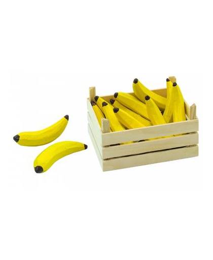 Houten bananen in kist
