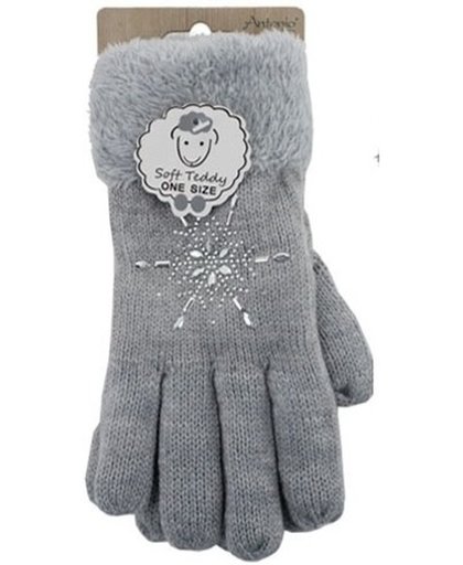 Gebreide winter handschoenen strass ster lichtgrijs voor dames
