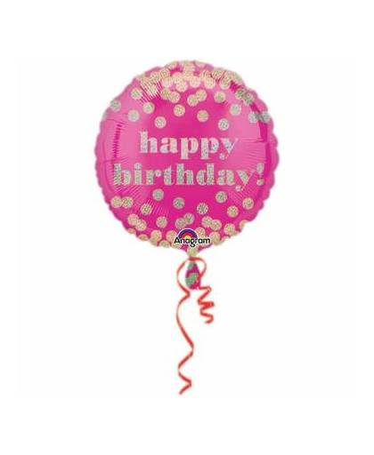 Helium ballon happy birthday roze dots 43cm leeg
