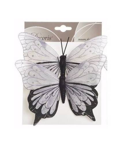 2 stuks kerstboomversiering vlinders lila/zwart op ijzerdraad - type 1