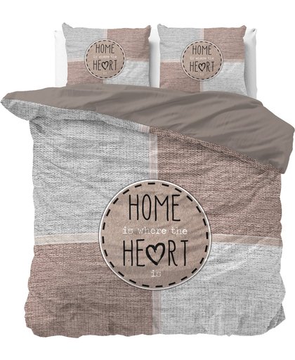 Sleeptime Knitted Home Heart Taupe - Dekbedovertrekset - Tweepersoons - 200x200/220 + 2 kussenslopen 60x70 - Taupe