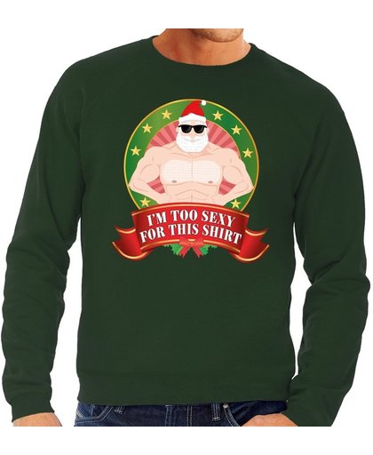 Foute kersttrui / sweater - groen - blote Kerstman Im Too Sexy For This Shirt  heren S (48)