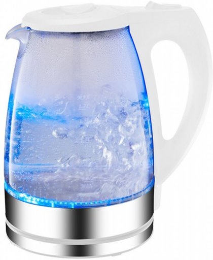 "Waterkoker, glazen waterkoker met blauw LED licht - 1,7 Liter - kleur wit"