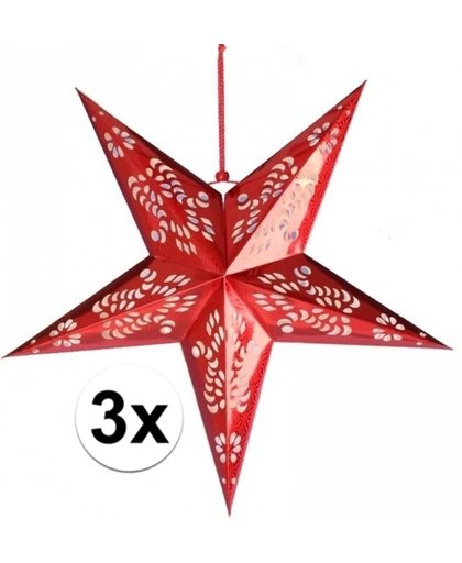 3x stuks decoratie sterren lampionnen rood van 60 cm