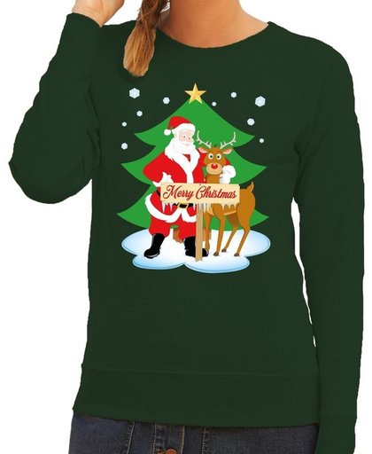Foute kersttrui / sweater met de kerstman en rendier Rudolf groen voor dames - Kersttruien XL (42)