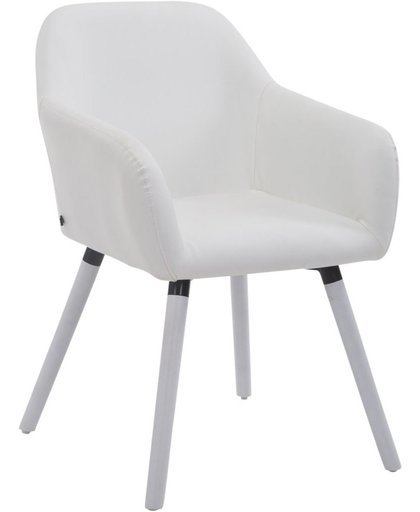 Clp Bezoekersstoel ACHAT V2, eetkamerstoel, wachtkamerstoel, conferentiestoel, keukenstoel, met armleuning, maximaal laadvermogen 150 kg, houten frame, met vloerbeschermers, bekleding van kunstleder - wit kleur onderstel : wit (eik)
