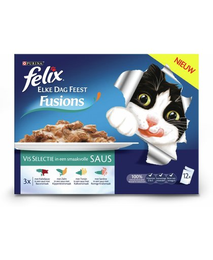Felix Multipack Pouch Elke Dag Feest Fusions - Vis - Kattenvoer - 12 x 100 g