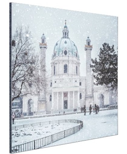 Karlskirche in de sneeuw Aluminium 120x180 cm - Foto print op Aluminium (metaal wanddecoratie)