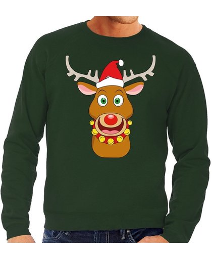 Foute kersttrui / sweater met Rudolf het rendier met rode kerstmuts groen voor heren - Kersttruien 2XL (56)