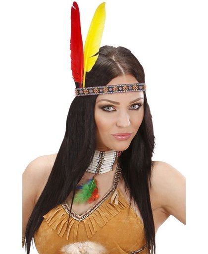 Indianen hoofdband met veren voor volwassenen - Verkleedattribuut