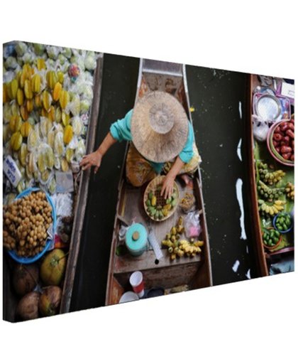 FotoCadeau.nl - Drijvende markt Bangkok Canvas 120x80 cm - Foto print op Canvas schilderij (Wanddecoratie)