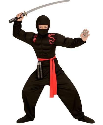 Zwart gespierd ninja kostuum voor jongens