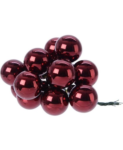 Donker rode kerstballetjes op steker voor kerststuk 2 cm