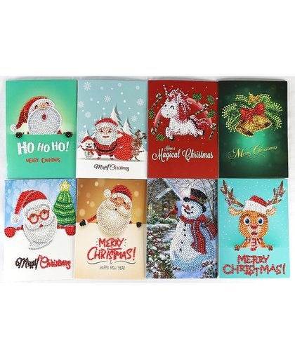 Diamond Painting Pakket 8 Prachtige Kerstkaarten - Inclusief enveloppen - Gedeeltelijk - 13x18cm - SEOS Shop ®
