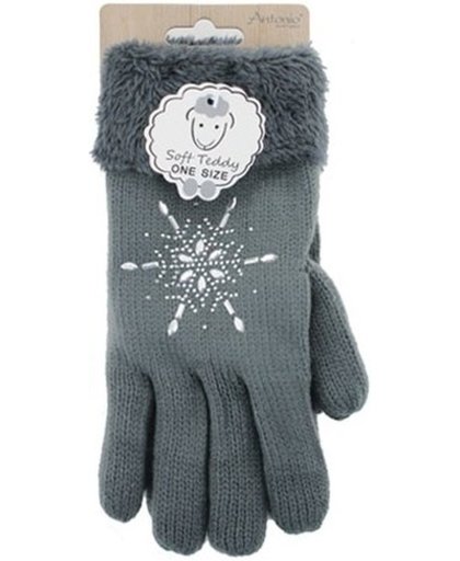 Gebreide winter handschoenen strass ster donkergrijs voor dames