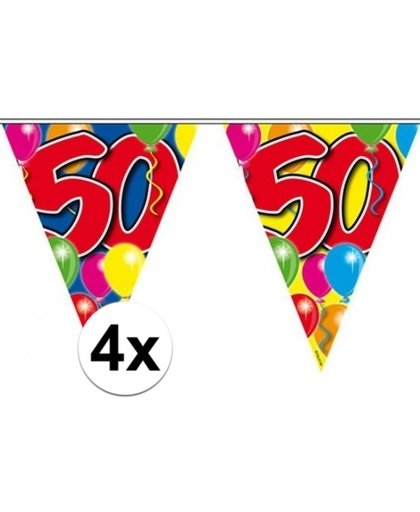 4x stuks leeftijd versiering vlaggenlijnen / vlaggetjes / slingers 50 jaar geworden thema 10 meter