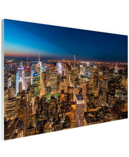 Luchtfoto bij nacht New York Glas 180x120 cm - Foto print op Glas (Plexiglas wanddecoratie)