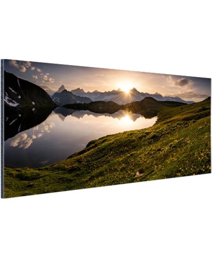 De Zwitserse Alpen bij zonsondergang Aluminium 180x120 cm - Foto print op Aluminium (metaal wanddecoratie)