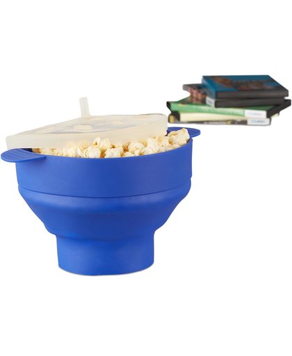 relaxdays popcorn maker silicone - voor magnetron - popcorn popper - opvouwbaar - silicoon blauw