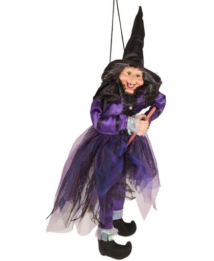 Halloween - Heks hangdecoratie pop paars/zwart 45 cm Halloween versiering