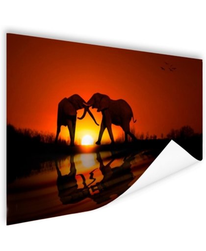 FotoCadeau.nl - Olifanten koppel bij zonsondergang Poster 150x75 cm - Foto print op Poster (wanddecoratie)
