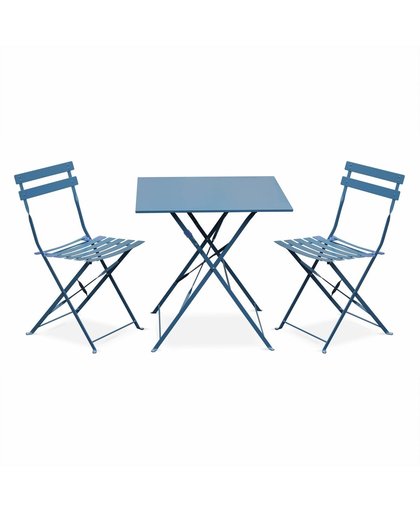 Bistro tuin set, 1 vierkante tafel en 2 opklapbare stoelen met poedercoating
