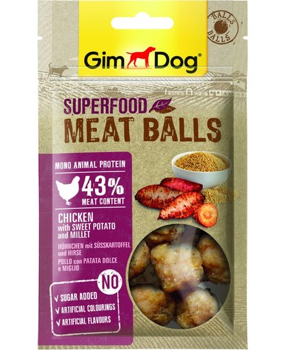Gimdog Superfood Meat Balls - Zoete Aardappel & Kip en Gerst - Hondensnack - 70 gr