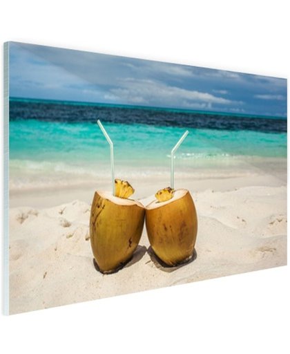 FotoCadeau.nl - Kokosnoten Caribisch strand Glas 120x80 cm - Foto print op Glas (Plexiglas wanddecoratie)