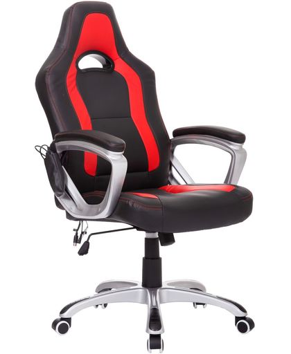 Massage Bureaustoel met warmte functie in 3 kleuren Racingstoel, mangerstoel zwart/rood