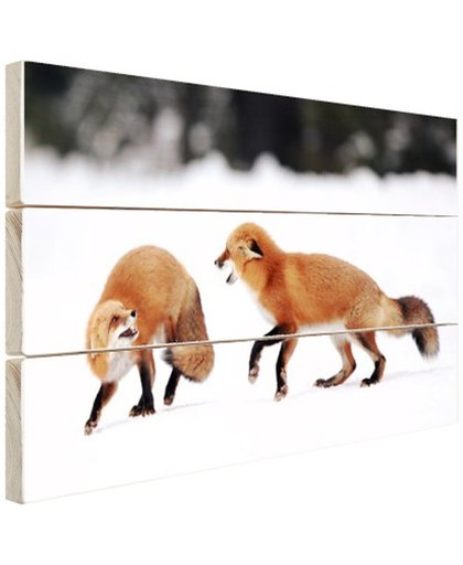 FotoCadeau.nl - Vechtende vossen Hout 60x40 cm - Foto print op Hout (Wanddecoratie)