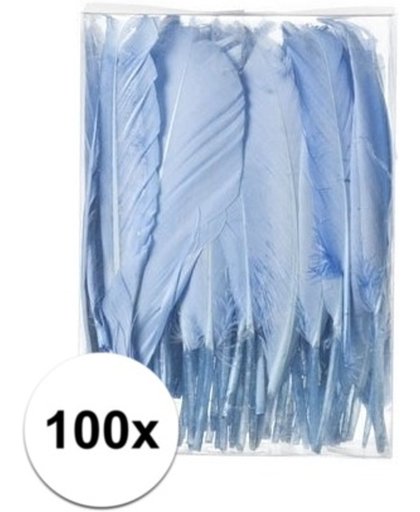 100x Blauwe decoratie veren 13 cm