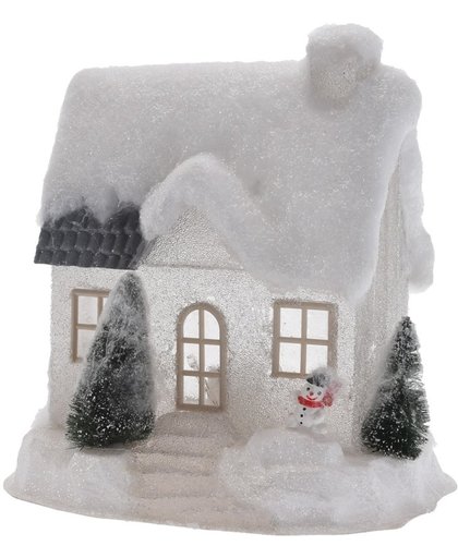 Wit kerstdorp huisje 25 cm type 1 met LED verlichting