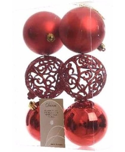 Onbreekbare mix rode kerstballen 8 cm - 12 stuks - kerstversiering