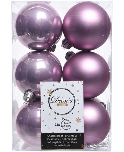 Lila paarse kerstversiering kerstballen kunststof - 6 cm - kerstbal