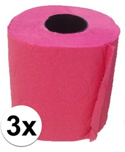 3x Fuchsia roze toiletpapier  - gekleurd wc papier