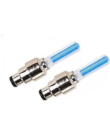 2x Fietslicht  ventiel kleur blauw deluxe - wiel LED incl batterijen - ventielverlichting / ventiellampjes
