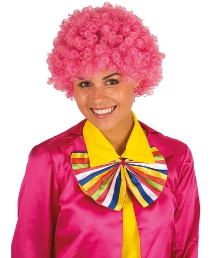 Roze clownspruik afro voor volwassenen met krulletjes
