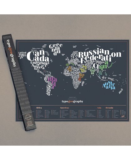 Scratch Map -Kraskaart met gekleurde Landennamen - Luckies Scratch Map Typogeography