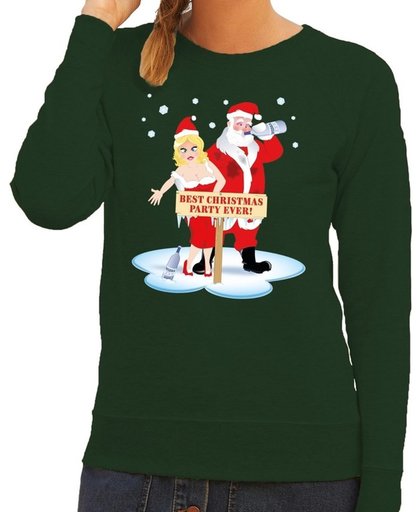 Foute kersttrui / sweater dronken kerstman en kerstvrouw na kerstborrel/ feest groen voor dames - Kersttruien XL (42)