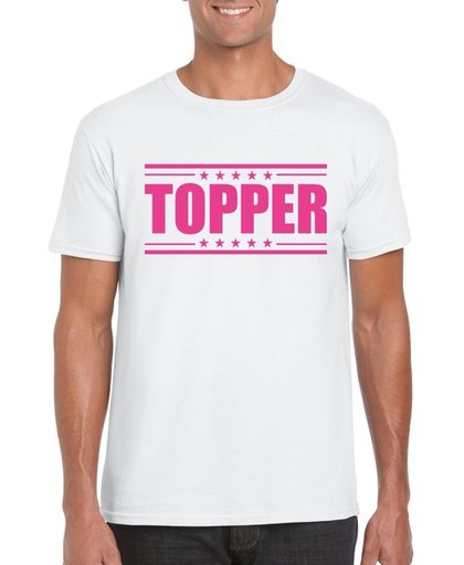 Topper t-shirt wit met roze bedrukking heren L