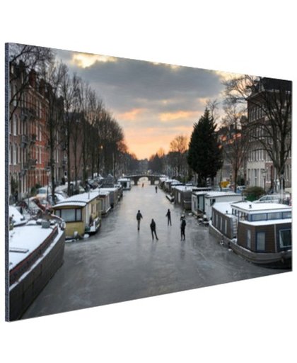 FotoCadeau.nl - Schaatsen op de gracht in Amsterdam Aluminium 60x40 cm - Foto print op Aluminium (metaal wanddecoratie)