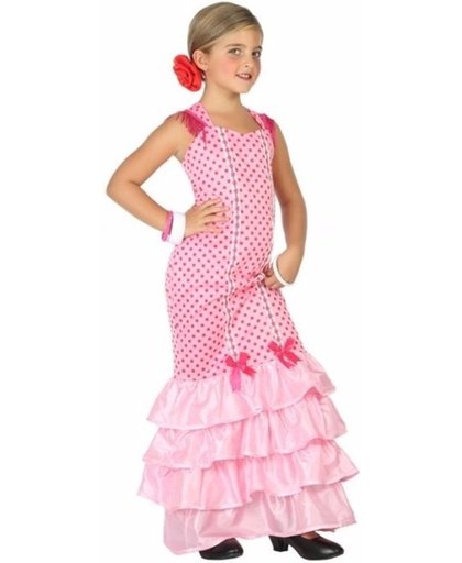 Flamenco danseres kostuum / jurk voor kinderen roze 140 (10-12 jaar)