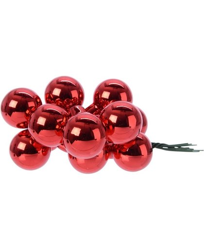 Rode kerstballetjes op steker voor kerststuk 2 cm