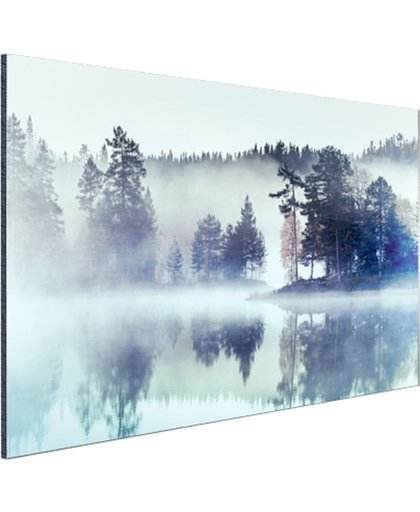 Bos omringd door mist Aluminium 180x120 cm - Foto print op Aluminium (metaal wanddecoratie)