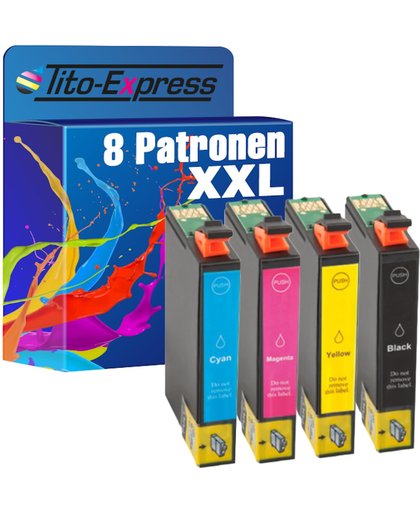 Tito-Express PlatinumSerie PlatinumSerie® 8 Cartridges XXL. (Black, Cyan, Magenta, Yellow) Compatible voor Epson TE1631 TE1632 TE1633 TE1634 CMYK Epson Workforce WF-2010 W / WF-2510WF / WF-2520 NF / WF-2530 WF / WF-2540 WF /