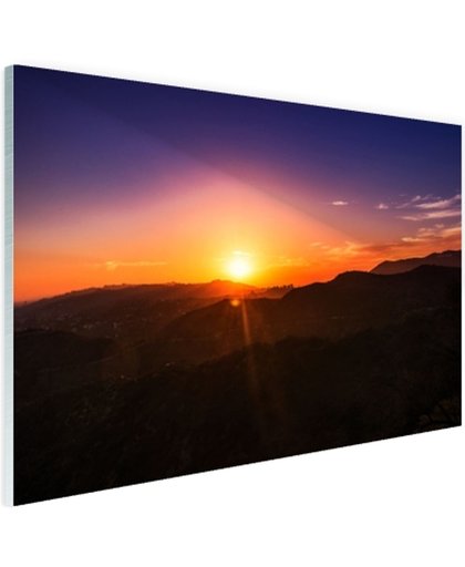 Zonsondergang over bergen Glas 180x120 cm - Foto print op Glas (Plexiglas wanddecoratie)